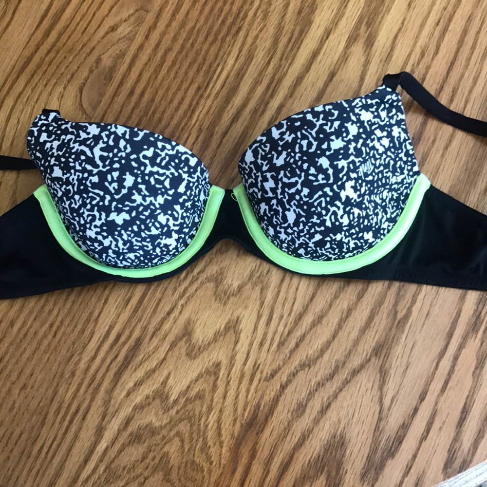 Size 32A 'Pink VS' Black, White & Neon Yellow Bra